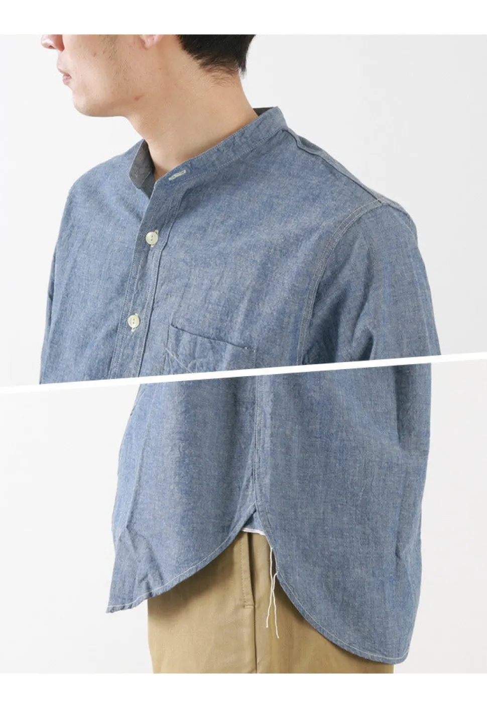 FOB FACTORY / F3428 Selvage chambray band collar shirt/long sleeves
