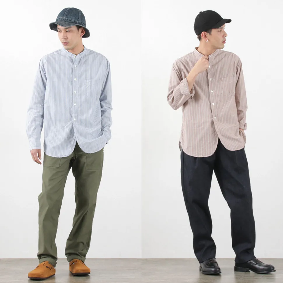 FOB FACTORY / F3488 striped band collar shirt