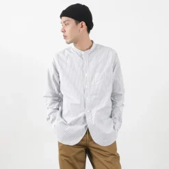 FOB FACTORY / F3488 striped band collar shirt