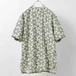 GOHEMP / Collarless Short Sleeve Shirt Tornado Print