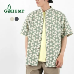 GOHEMP / Collarless Short Sleeve Shirt Tornado Print