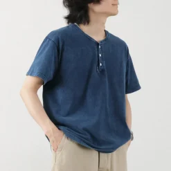 GOOD ON / Short Sleeve Henley T-Shirt / Indigo Shave