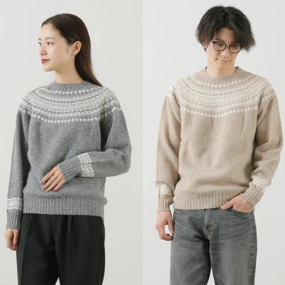 HARLEY OF SCOTLAND / Fair Isle Crew Neck Sweater