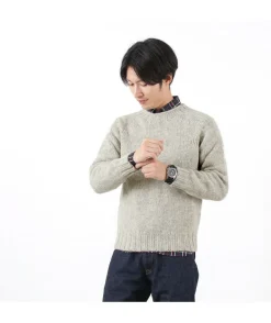 HARLEY OF SCOTLAND / M3480-7 Shetland mid-gauge crew neck knit jumper