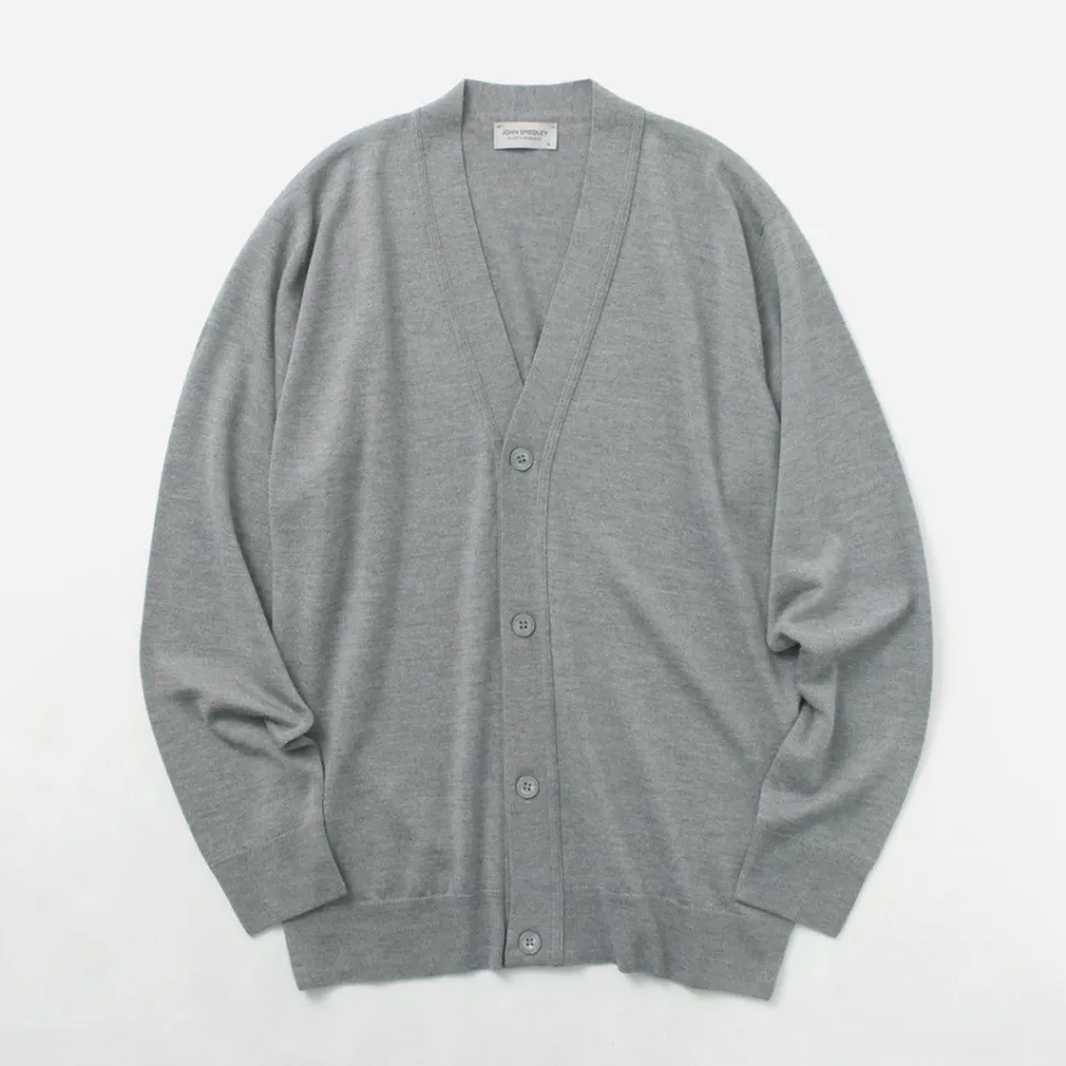 JOHN SMEDLEY / Merino Wool 24 Gauge V-Neck Knit Cardigan