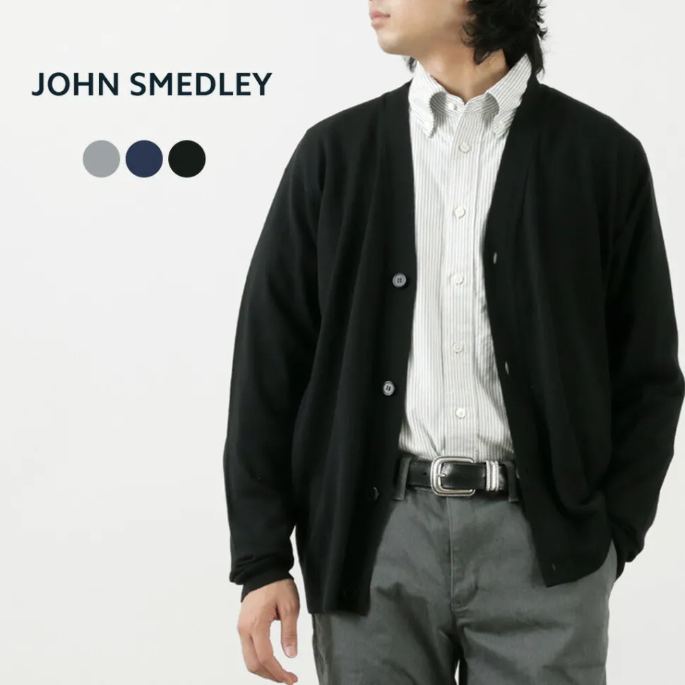 JOHN SMEDLEY / Merino Wool 24 Gauge V-Neck Knit Cardigan