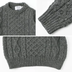 KERRY WOOLLEN MILLS / 5 gauge 3-ply aran cable crew neck heavy knit