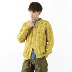 KERRY WOOLLEN MILLS / 5 Gauge 3 Ply Aran Cable Collarless Cardigan