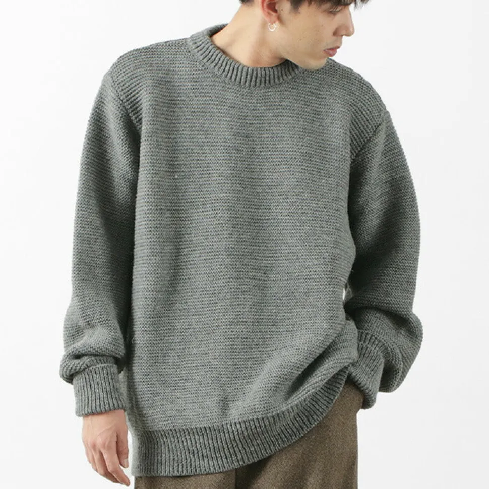 KERRY WOOLLEN MILLS / 5 Gauge 2 Ply Pearl Stitch Drop Shoulder Crew Neck Knit