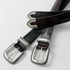 ORCIANI / Bull Soft punched leather belt with metal tip