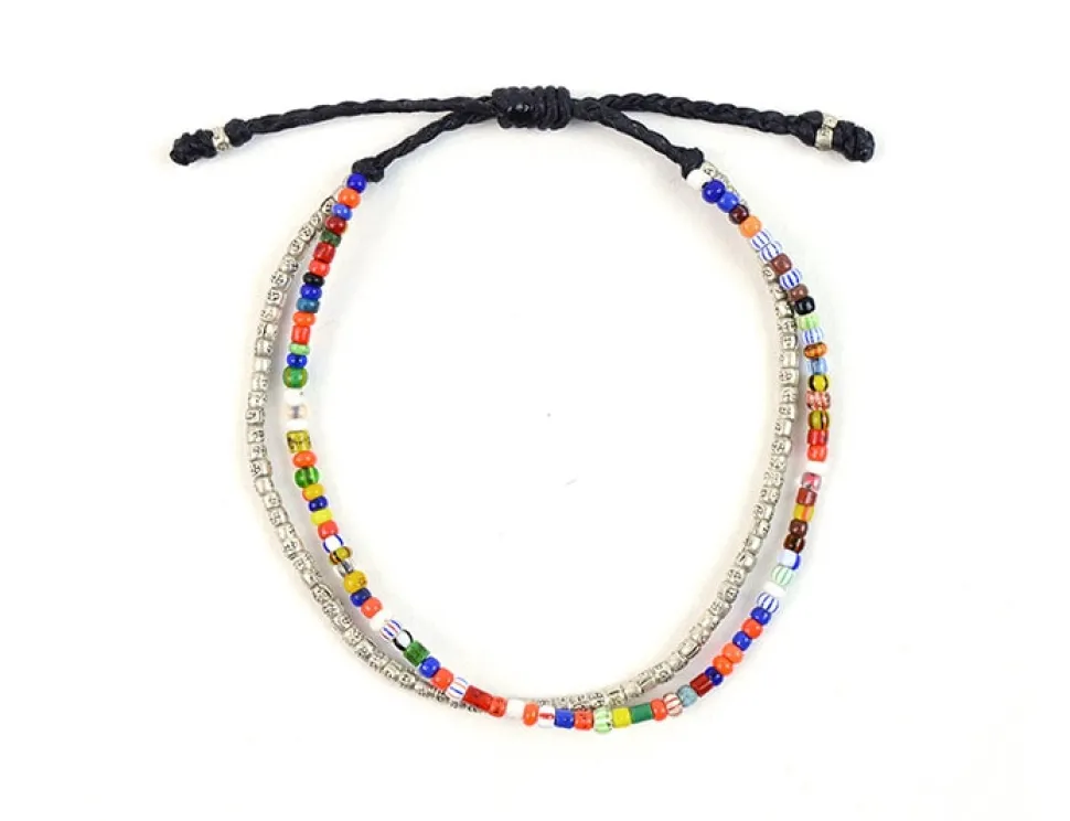 PHADUA / 2 Strands Wax Cord (African Beads) Bracelet