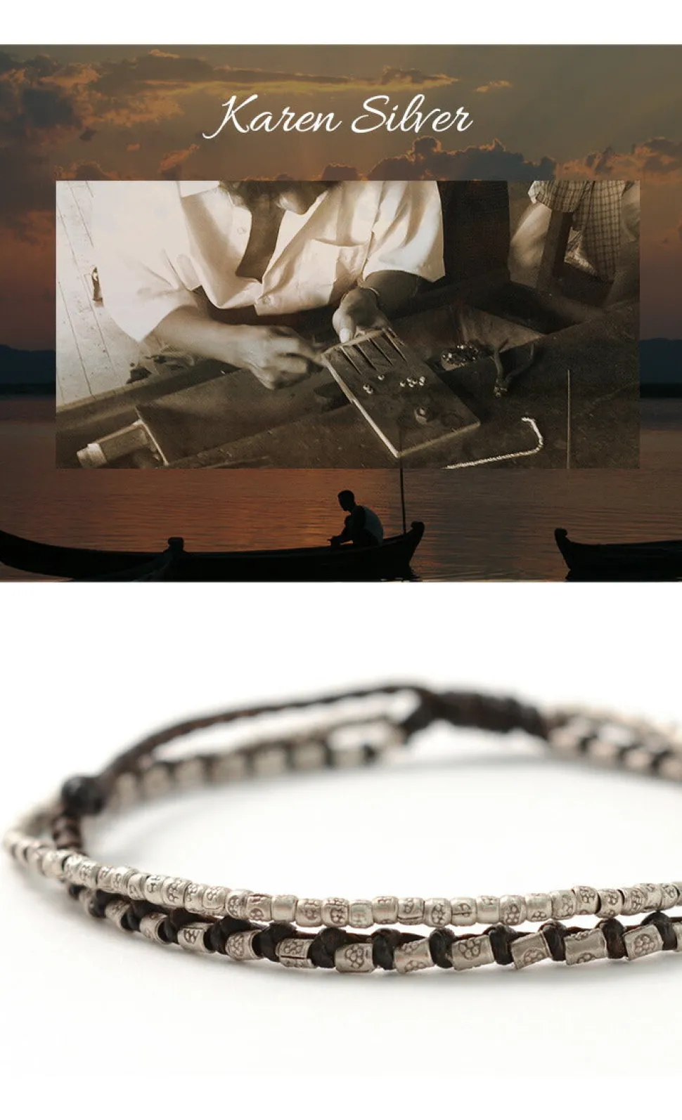 PHADUA / Double-Strand Anklet with Silver Wax Cord