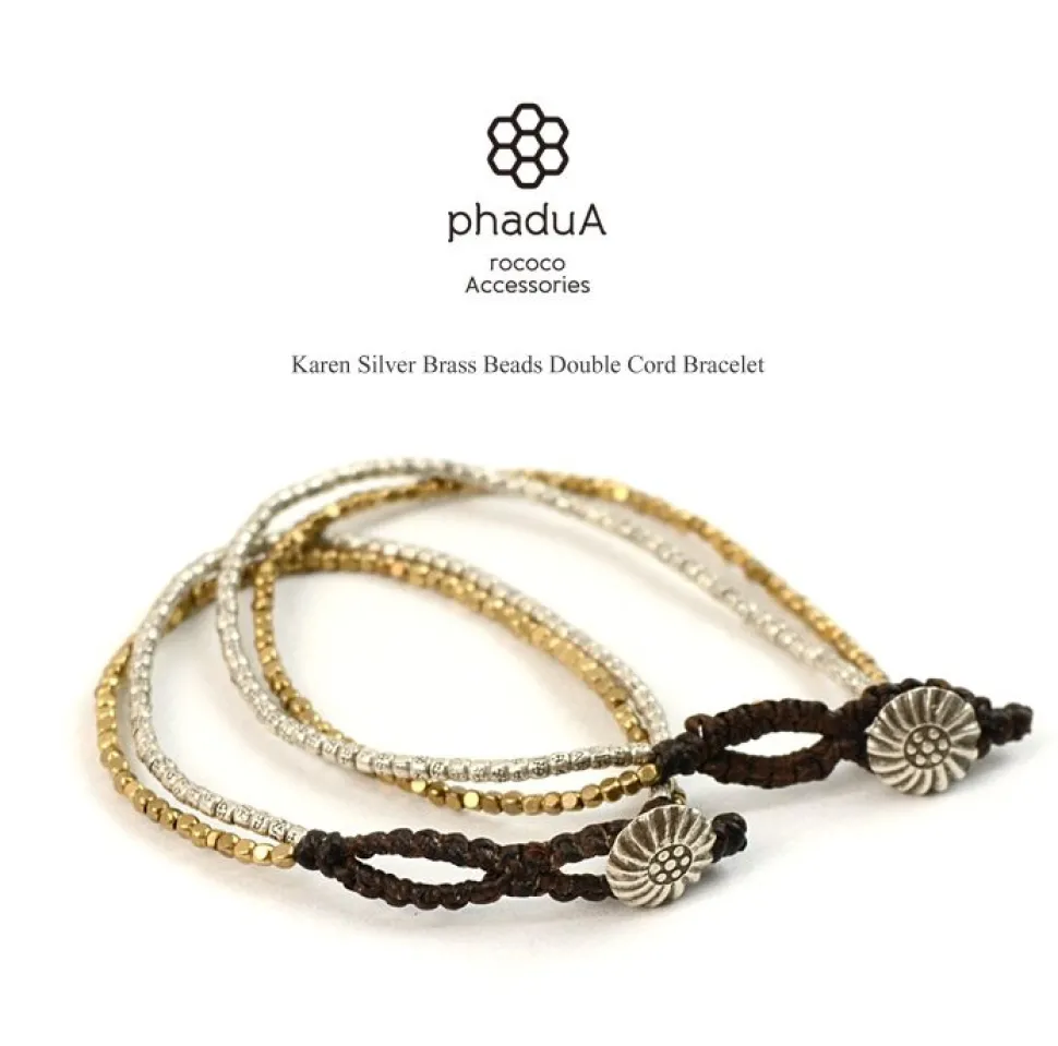 PHADUA / Karen Silver Beads Brass Double Cord Bracelet