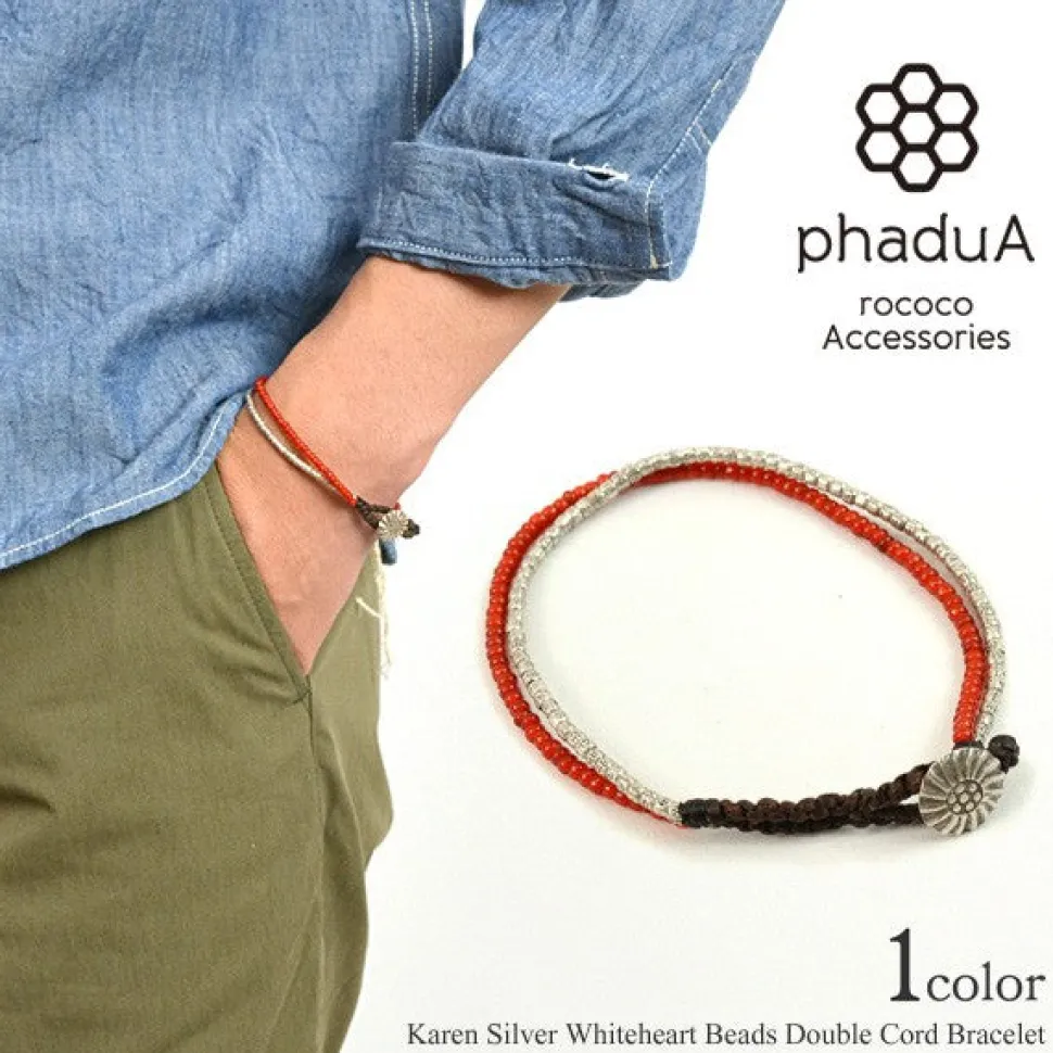 PHADUA / Karen Silver Beads White Heart Double Cord Bracelet