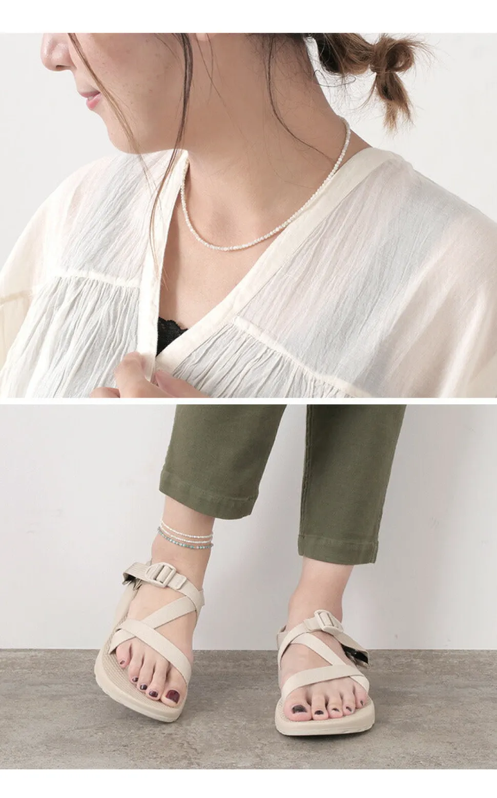 PHADUA / Mother of Shell 2mm Cut Beads Necklace/Anklet