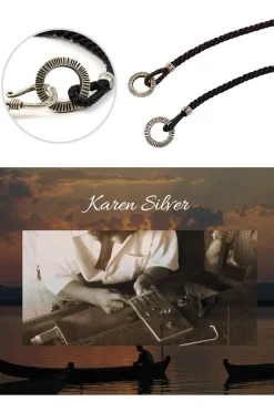 PHADUA / Silver Handmade Ring Braid Wax Cord Bracelet