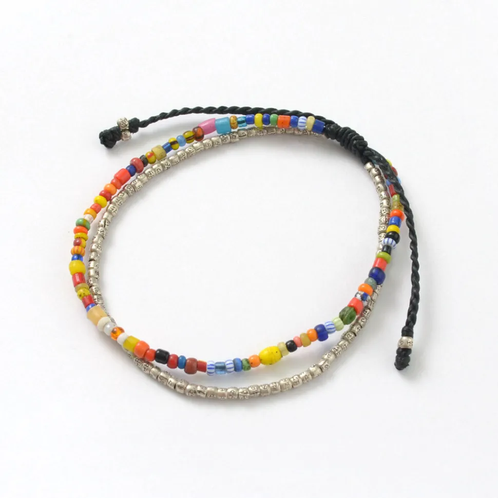 PHADUA / 2-strand waxed cord African bead anklet