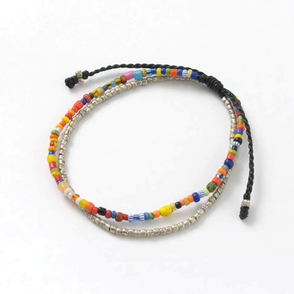 PHADUA / 2-strand waxed cord African bead anklet