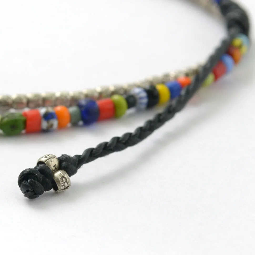 PHADUA / 2-strand waxed cord African bead anklet