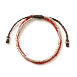 PHADUA / Two strands waxed cord bracelet (white heart/silver)
