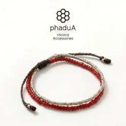 PHADUA / Two strands waxed cord bracelet (white heart/silver)