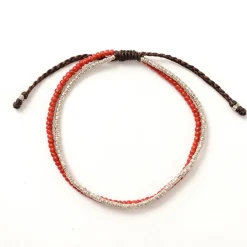 PHADUA / Two strands waxed cord anklet (white heart/silver)