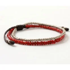 PHADUA / Two strands waxed cord anklet (white heart/silver)