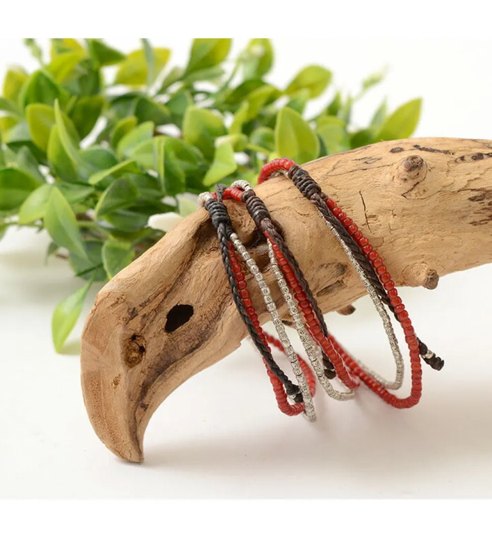 PHADUA / Two strands waxed cord anklet (white heart/silver)