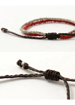 PHADUA / Two strands waxed cord anklet (white heart/silver)