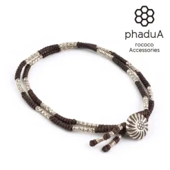 PHADUA / Two-strand anklet with waxed cord and silver concho