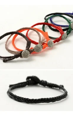 PHADUA / Wax Cord Concho Bracelet Fishbone Braid