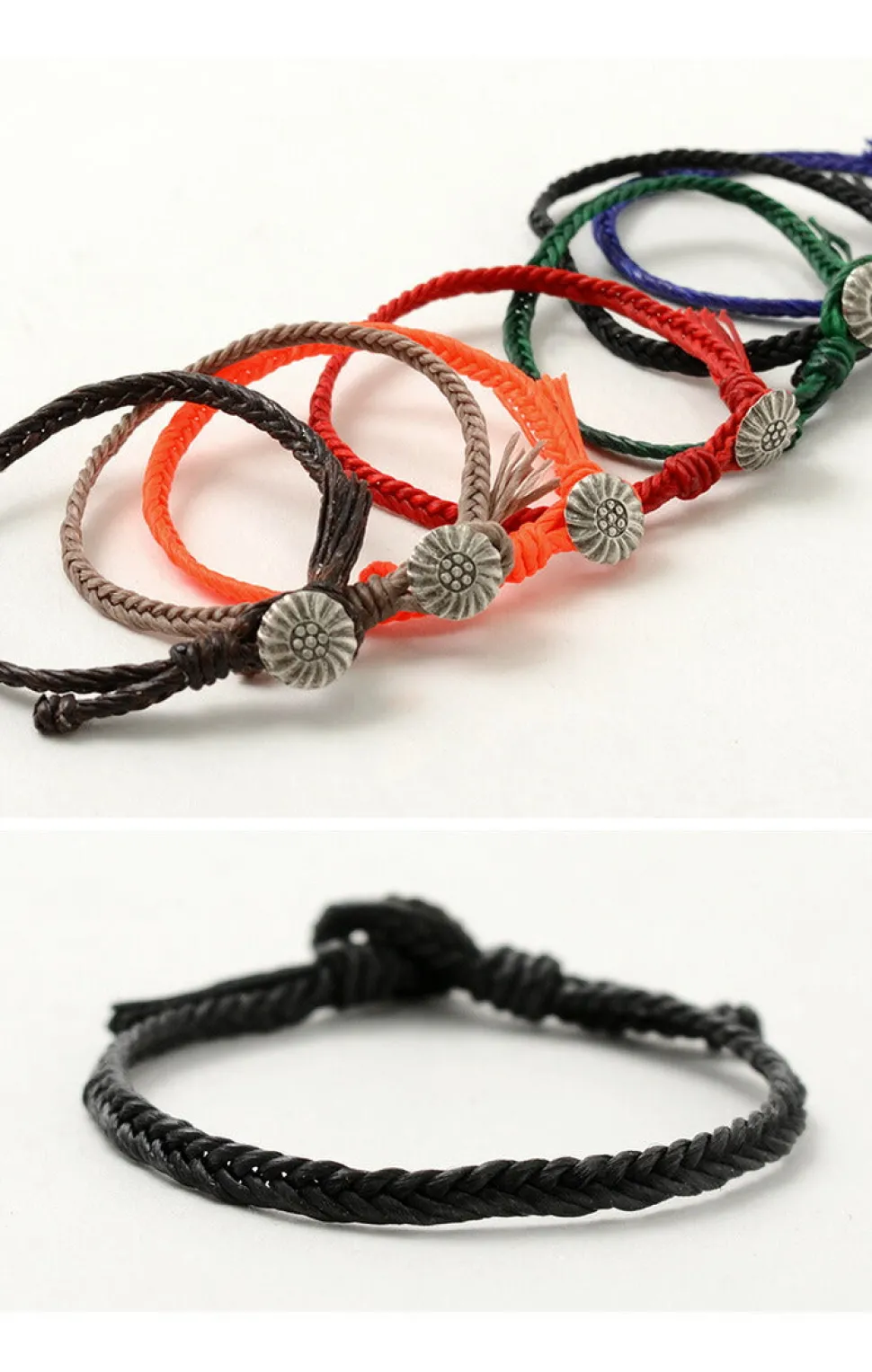 PHADUA / Wax Cord Concho Bracelet Fishbone Braid
