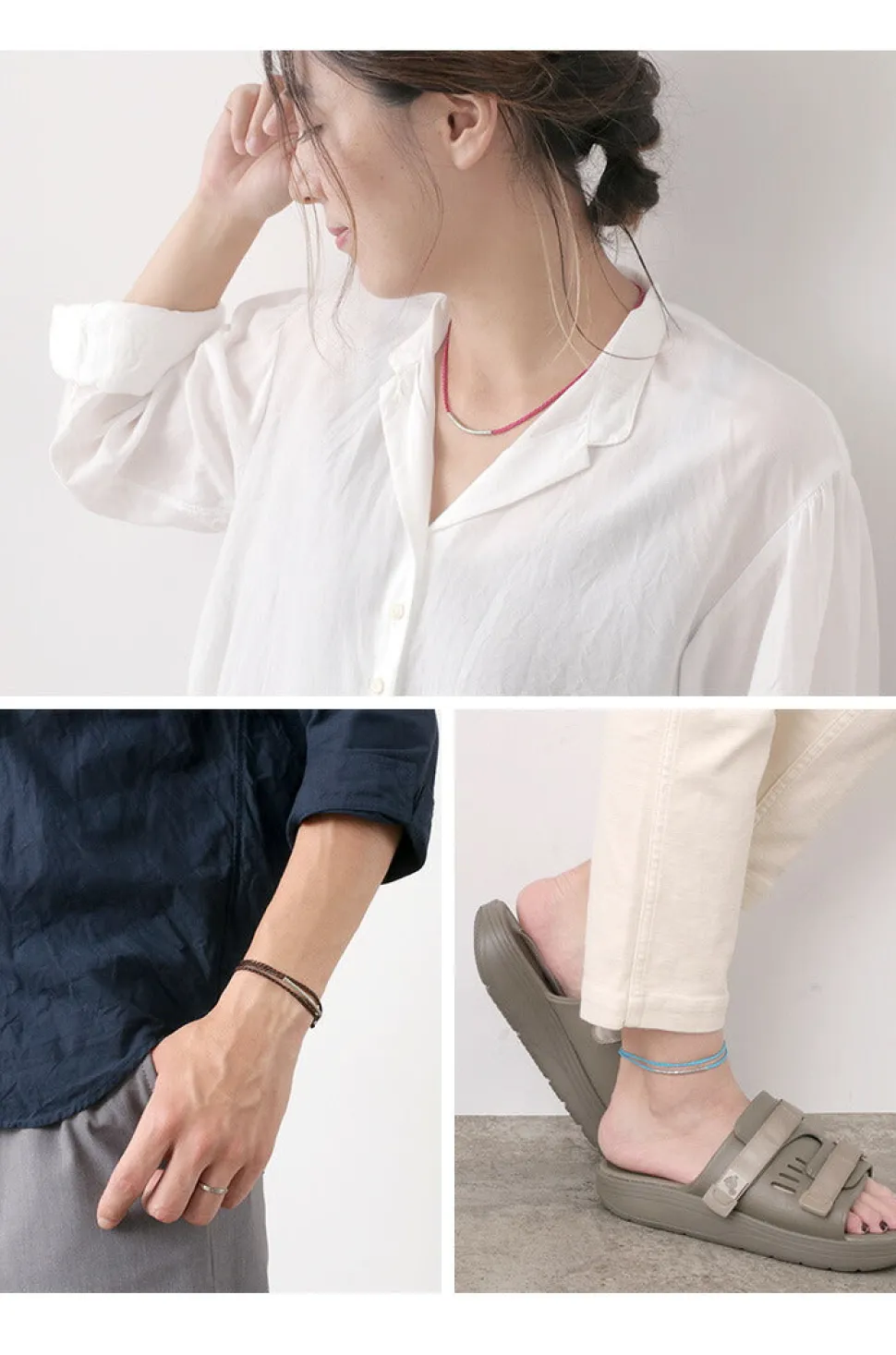 PHADUA / Wax Cord Karen Silver Tube Anklet / Bracelet / Necklace