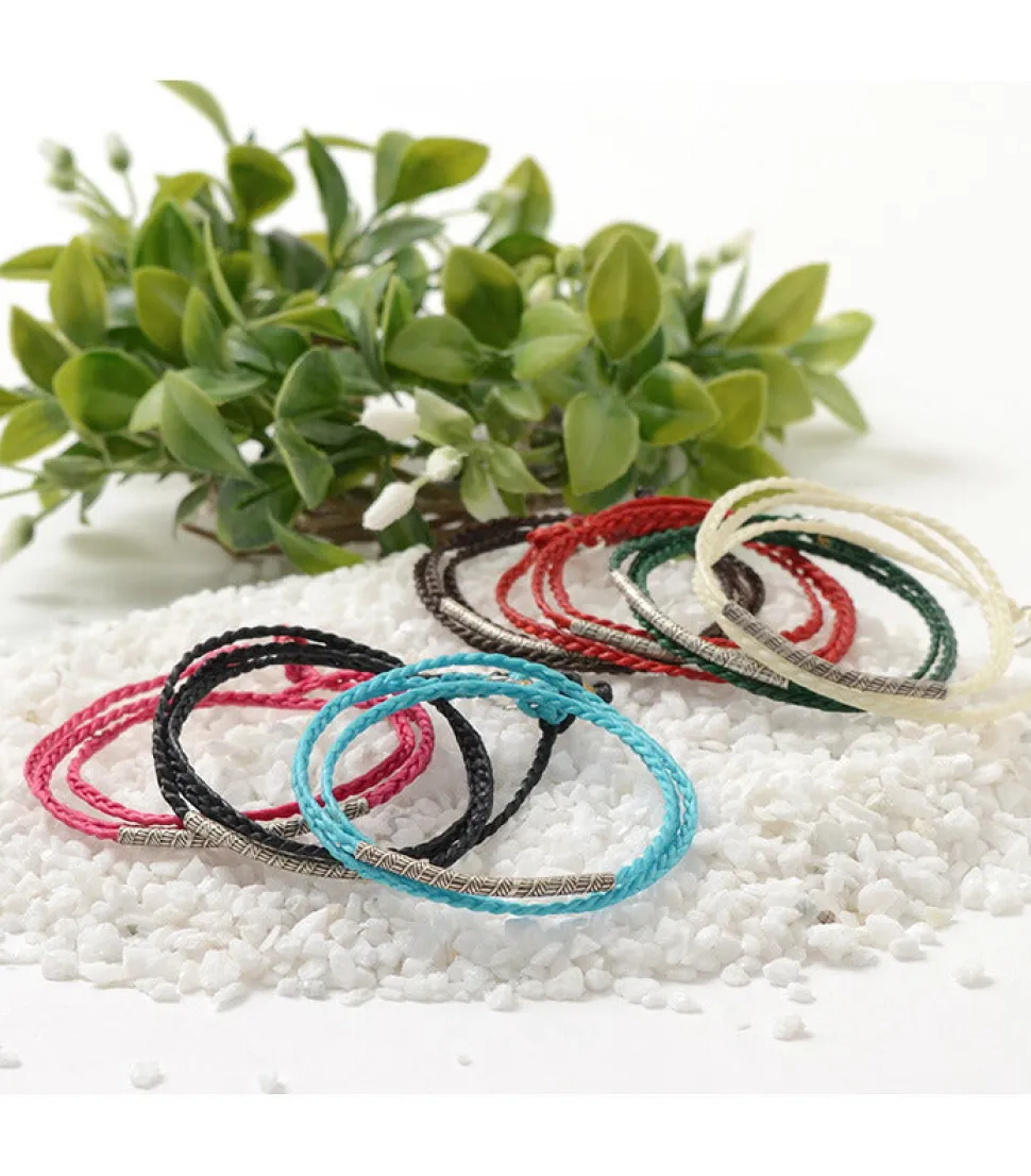 PHADUA / Wax Cord Karen Silver Tube Anklet / Bracelet / Necklace