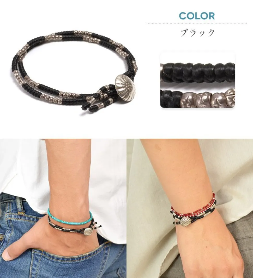 PHADUA / Wax Cord Silver Concho Double-Strand Bracelet