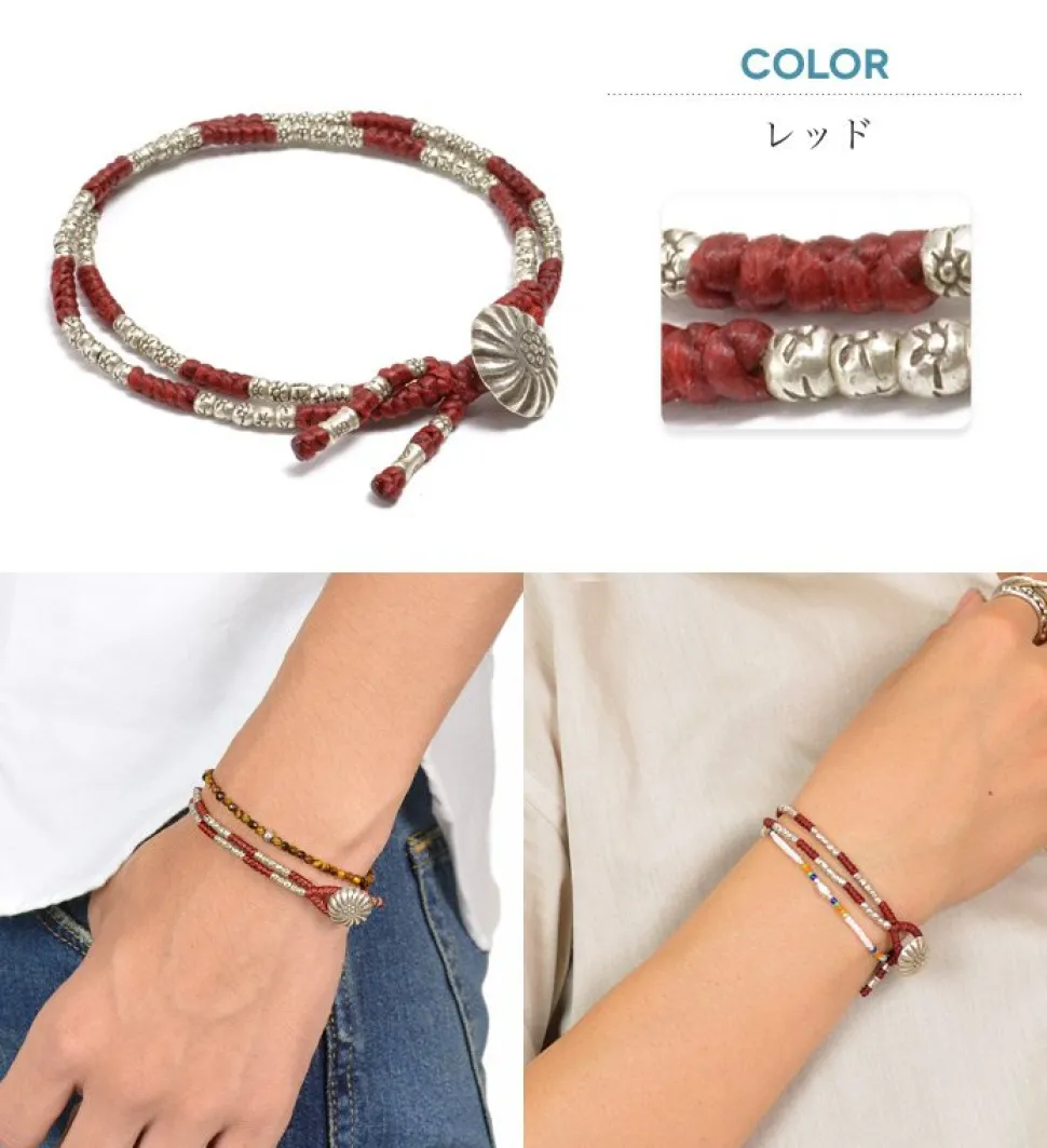 PHADUA / Wax Cord Silver Concho Double-Strand Bracelet