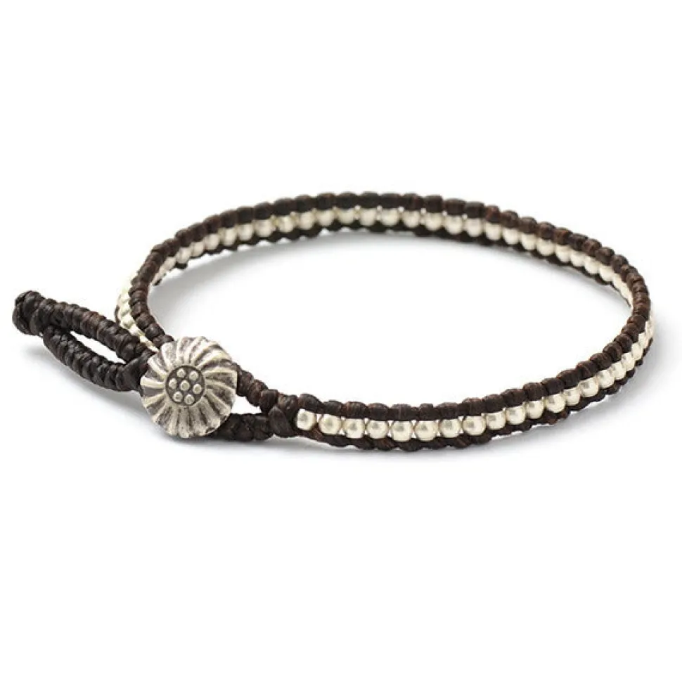 PHADUA / Waxed cord silver single strand concho bracelet