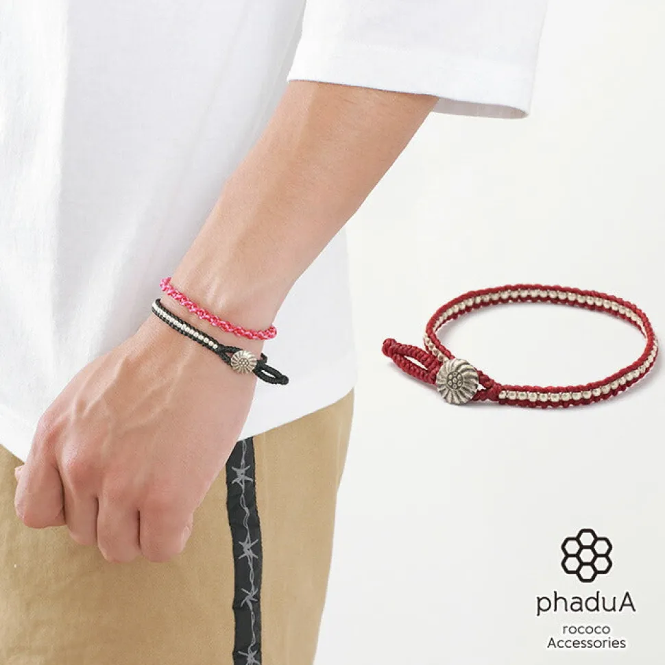 PHADUA / Waxed cord silver single strand concho bracelet