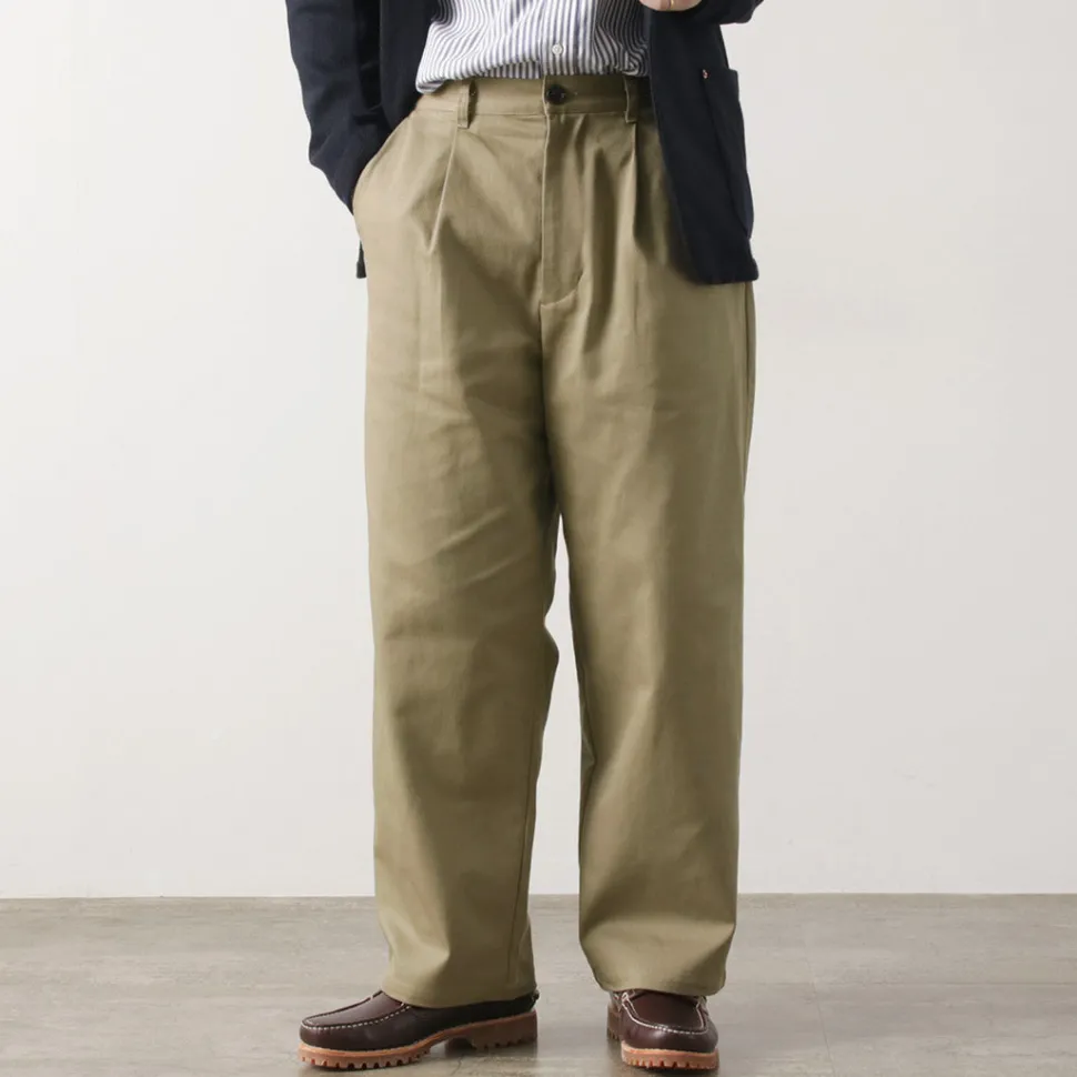 RE MADE IN TOKYO JAPAN / Cotton hard twill tuck wide pants