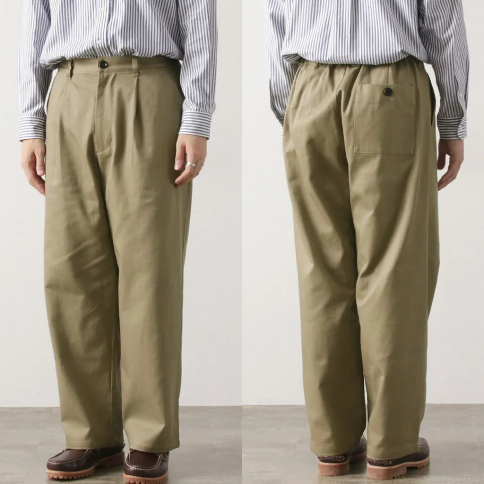RE MADE IN TOKYO JAPAN / Cotton hard twill tuck wide pants