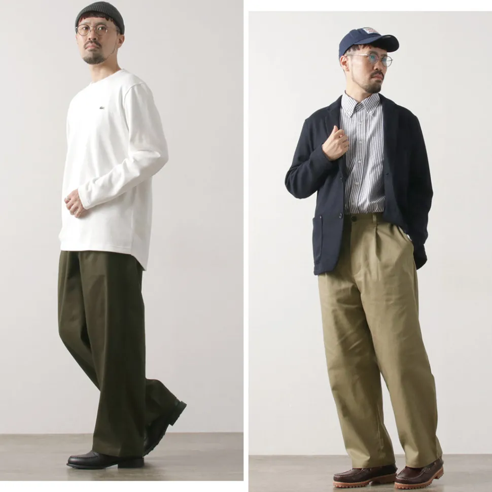 RE MADE IN TOKYO JAPAN / Cotton hard twill tuck wide pants
