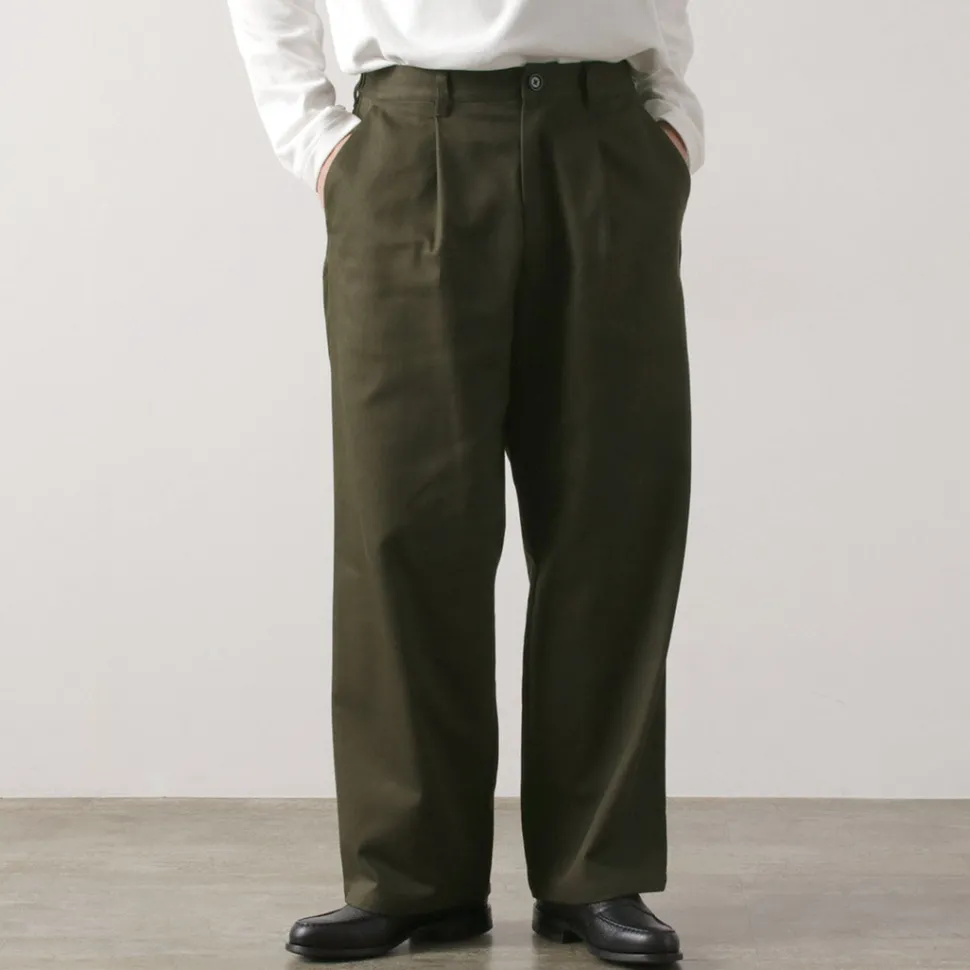 RE MADE IN TOKYO JAPAN / Cotton hard twill tuck wide pants