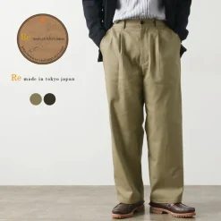 RE MADE IN TOKYO JAPAN / Cotton hard twill tuck wide pants