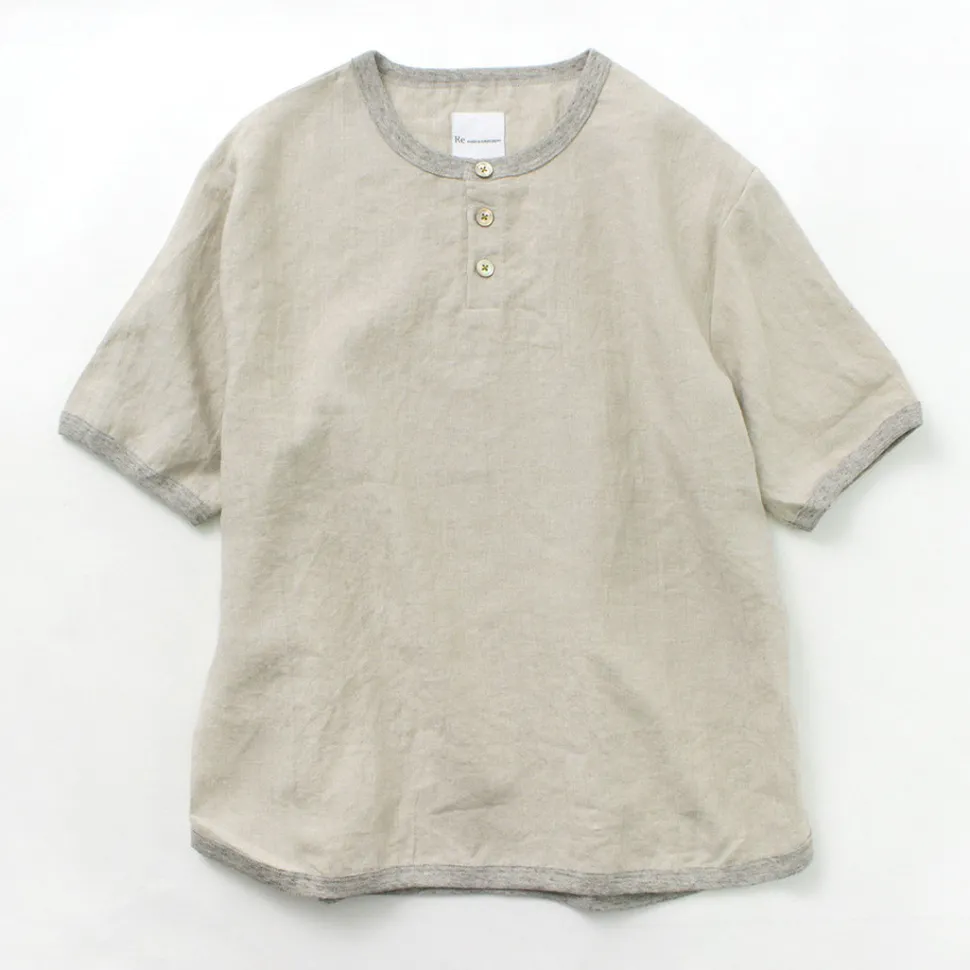 RE MADE IN TOKYO JAPAN / French Linen Henley Neck T-Shirt
