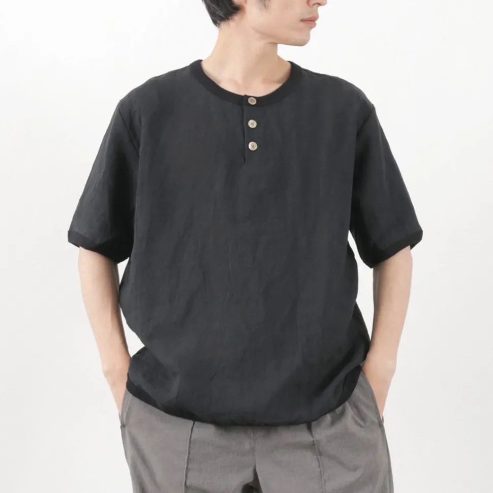 RE MADE IN TOKYO JAPAN / French Linen Henley Neck T-Shirt