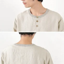 RE MADE IN TOKYO JAPAN / French Linen Henley Neck T-Shirt