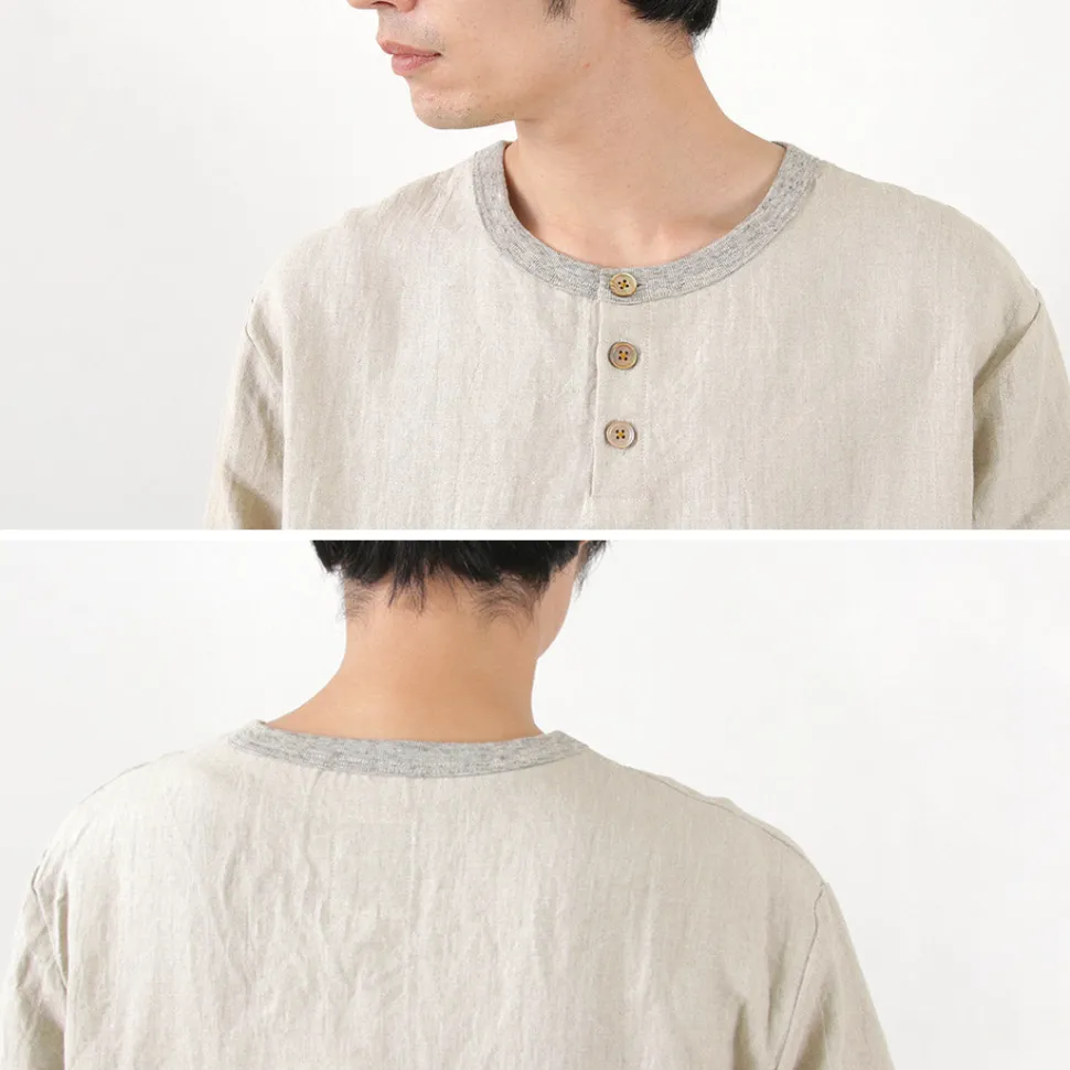 RE MADE IN TOKYO JAPAN / French Linen Henley Neck T-Shirt