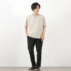 RE MADE IN TOKYO JAPAN / French Linen Henley Neck T-Shirt