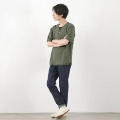 RE MADE IN TOKYO JAPAN / French Linen Henley Neck T-Shirt