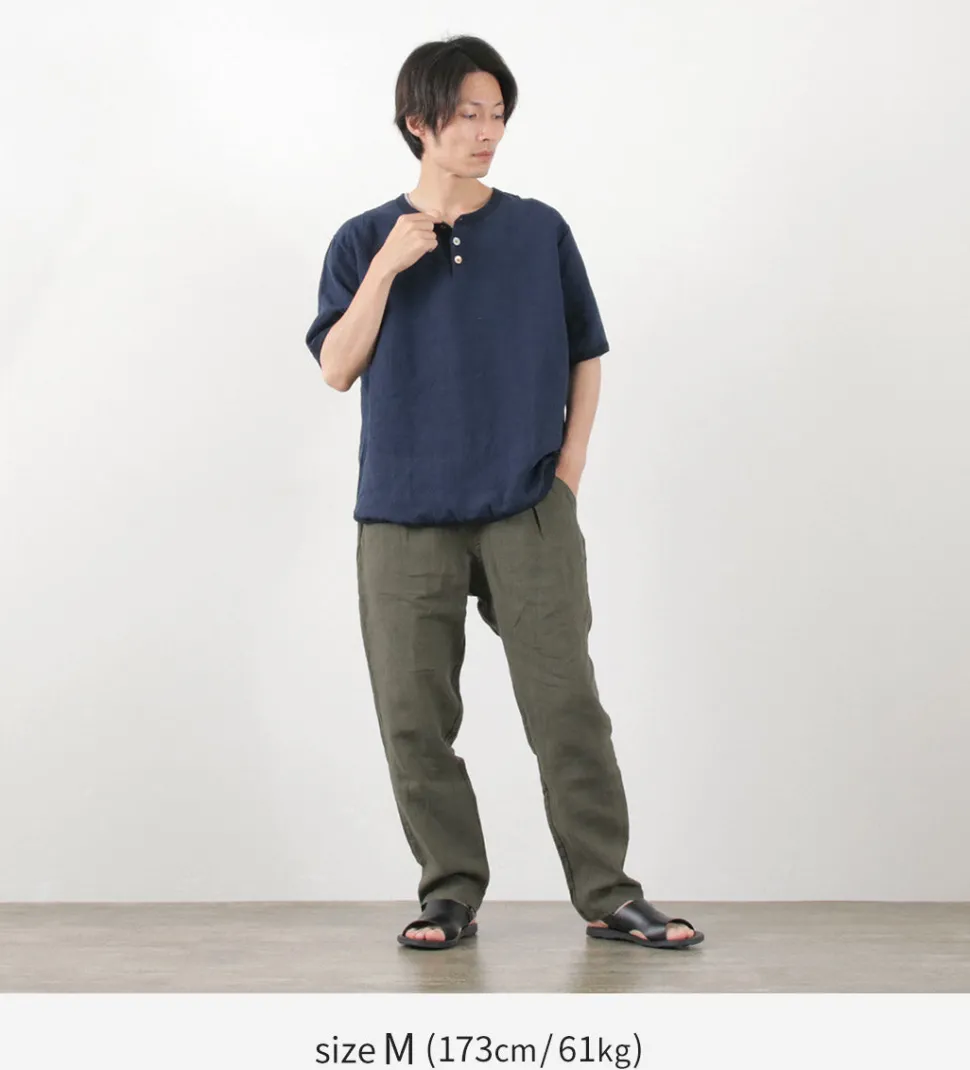 RE MADE IN TOKYO JAPAN / French Linen Henley Neck T-Shirt